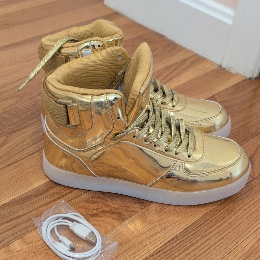 Light Up Gold High-Top Sneakers, Women's Size 8.5, NWT